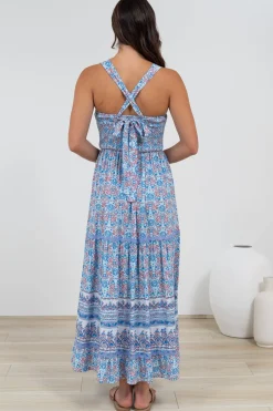 Sophea Midi Dress - Adjustable Strap Tiered Ric Rac Spliced Sun Dress in Iolana Print><noscript><img width=