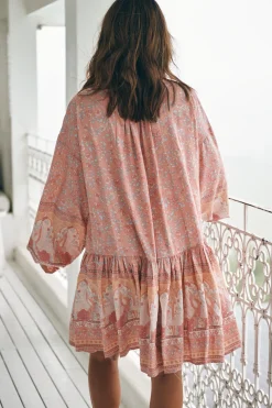 Sparrow Mini Dress - Lace Neckline Balloon Sleeve Smock Dress in Swan Lake Print><noscript><img width=