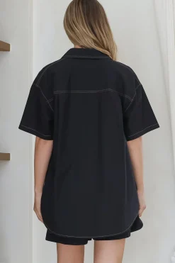 Steele Shirt - Collared Button Down Shirt with Contrast Stitching in Black><noscript><img width=