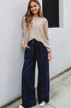 Stella Jeans - Elasticated Waist Wide Leg Jeans in Dark Denim>Salty Crush Outlet