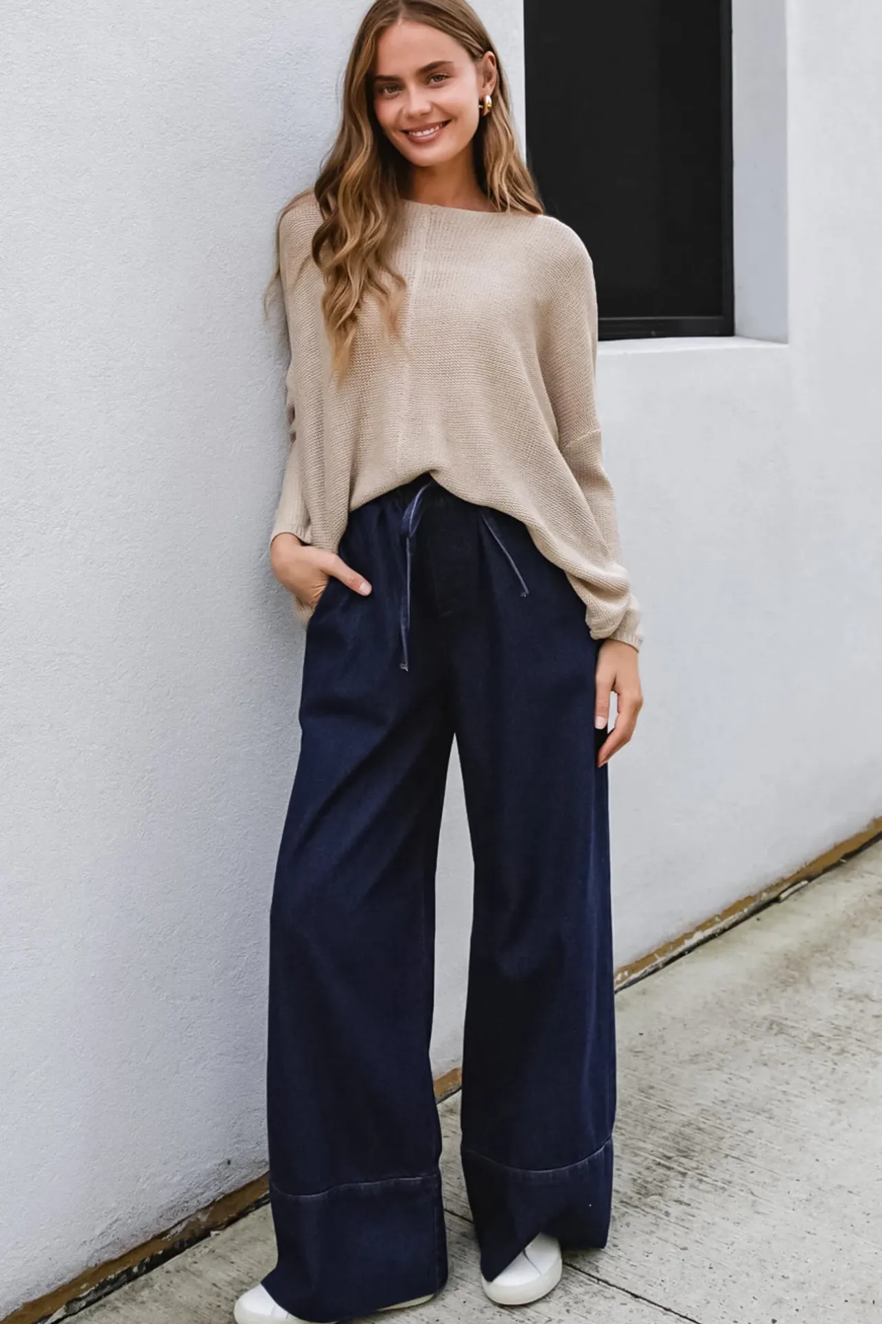 Stella Jeans - Elasticated Waist Wide Leg Jeans in Dark Denim>Salty Crush Outlet