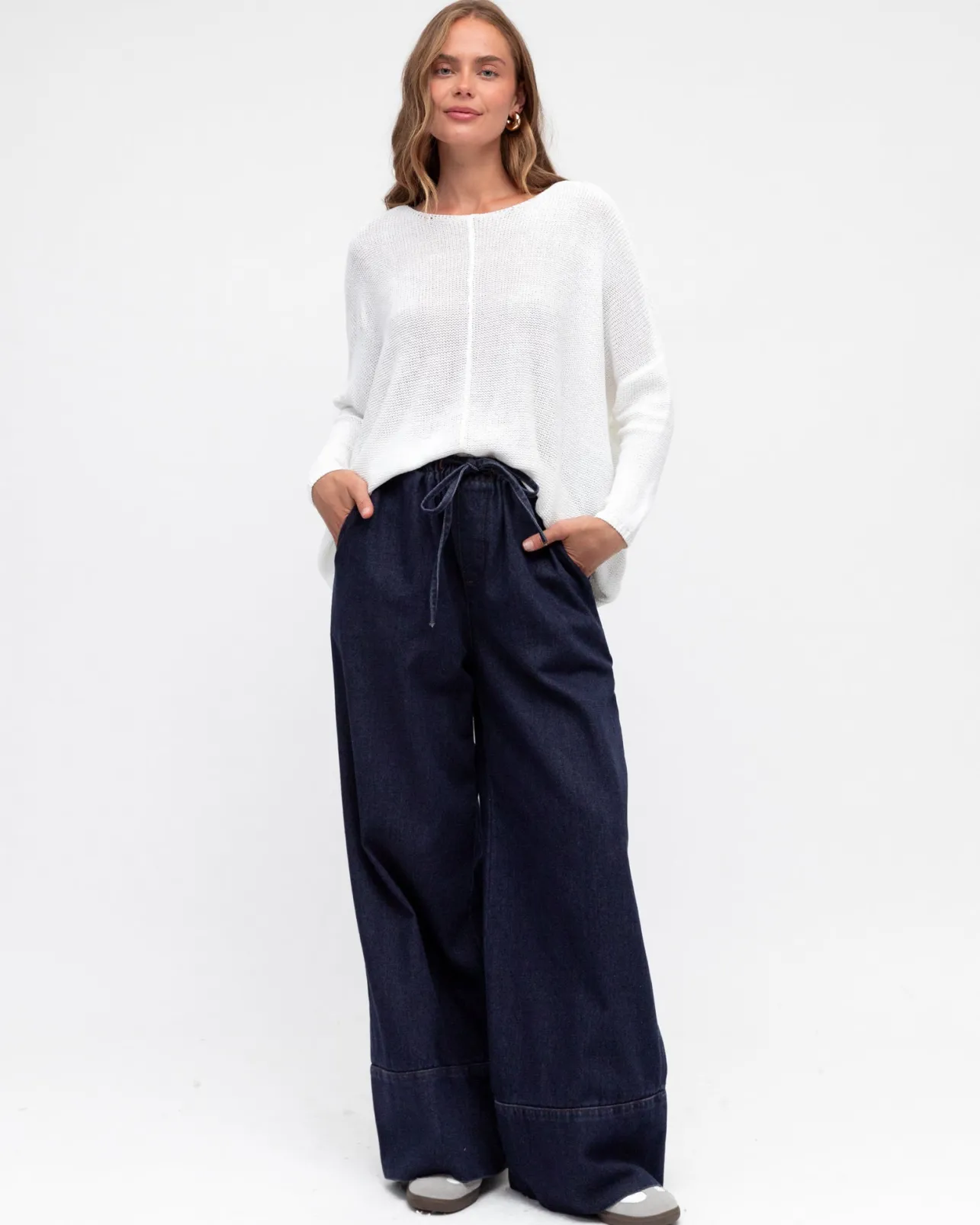 Stella Jeans - Elasticated Waist Wide Leg Jeans in Dark Denim>Salty Crush Outlet