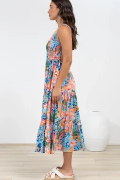 Suzzie Midi Dress - One Shoulder Elasticated Bodice Tiered Dress in Angelitta Print><noscript><img width=