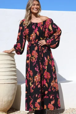 Tai Maxi Dress - On or Off Shoulder Dress with Matching Belt in Valerie Print><noscript><img width=