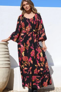 Tai Maxi Dress - On or Off Shoulder Dress with Matching Belt in Valerie Print><noscript><img width=