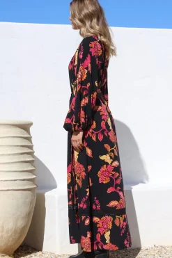 Tai Maxi Dress - On or Off Shoulder Dress with Matching Belt in Valerie Print><noscript><img width=