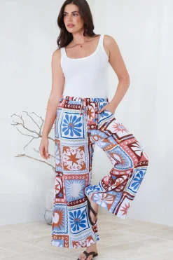 Tarin Pants - High Waisted Wide Leg Pants in Lirael Print>Salty Crush Discount