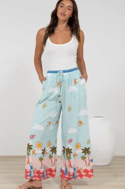 Tarin Pants - High Waisted Wide Leg Pants in Staria Print>Salty Crush Outlet