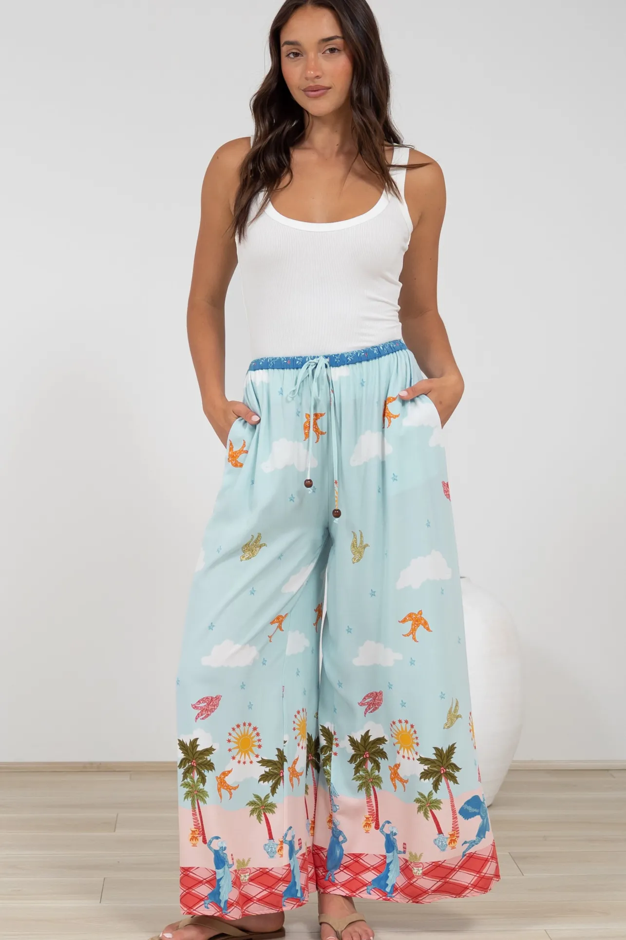 Tarin Pants - High Waisted Wide Leg Pants in Staria Print>Salty Crush Outlet