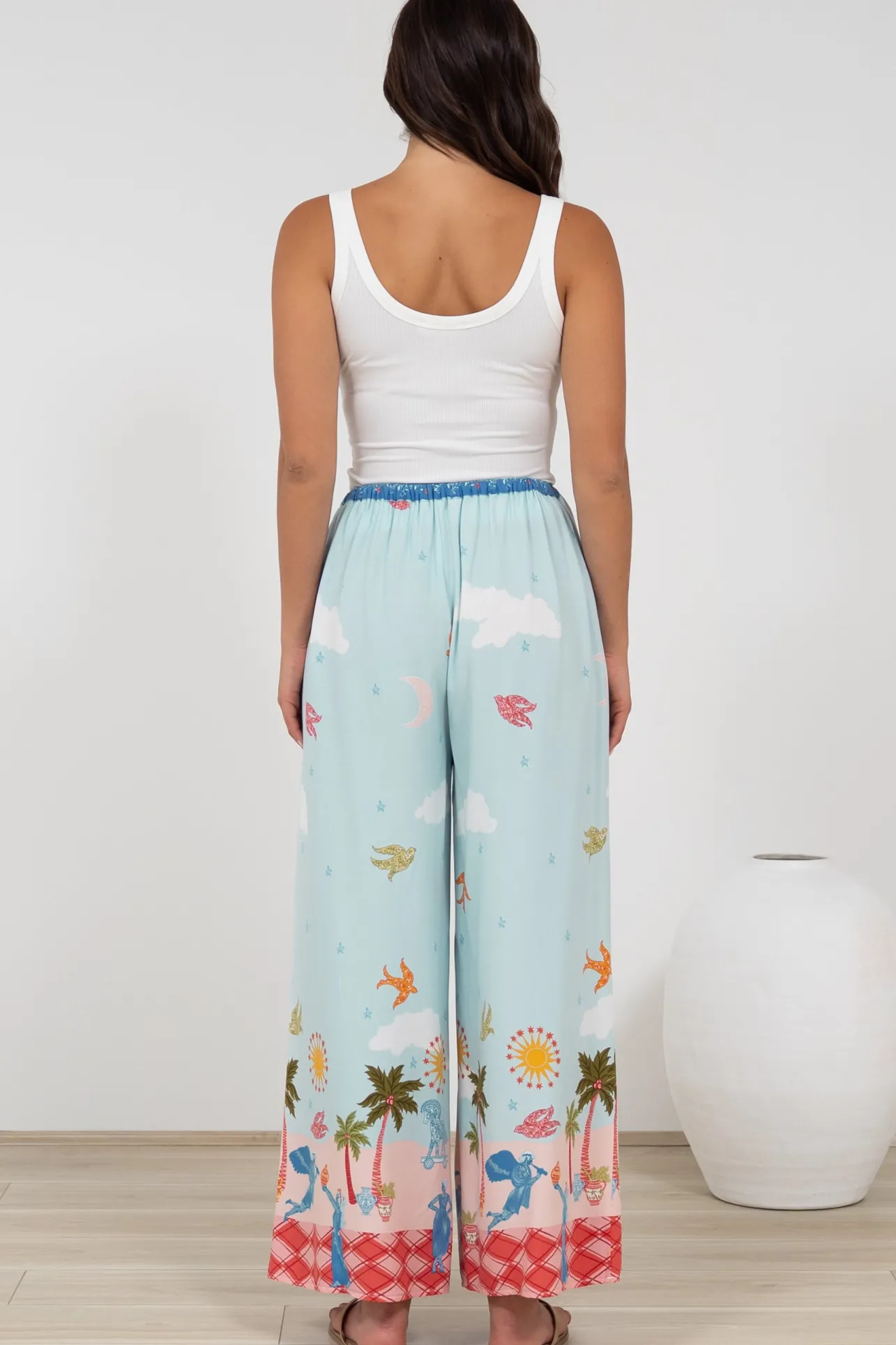 Tarin Pants - High Waisted Wide Leg Pants in Staria Print>Salty Crush Outlet