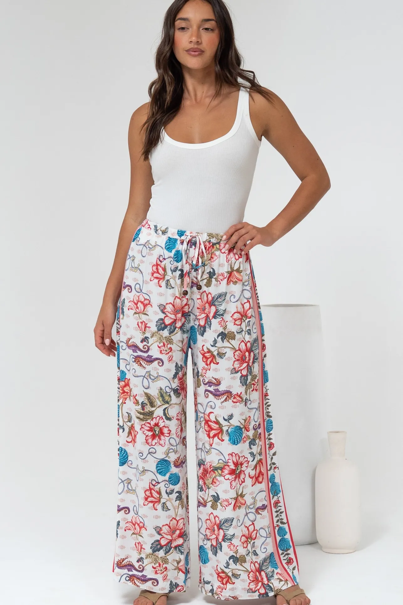 Tarin Pants - High Waisted Wide Leg Pants in Safia Print>Salty Crush Discount