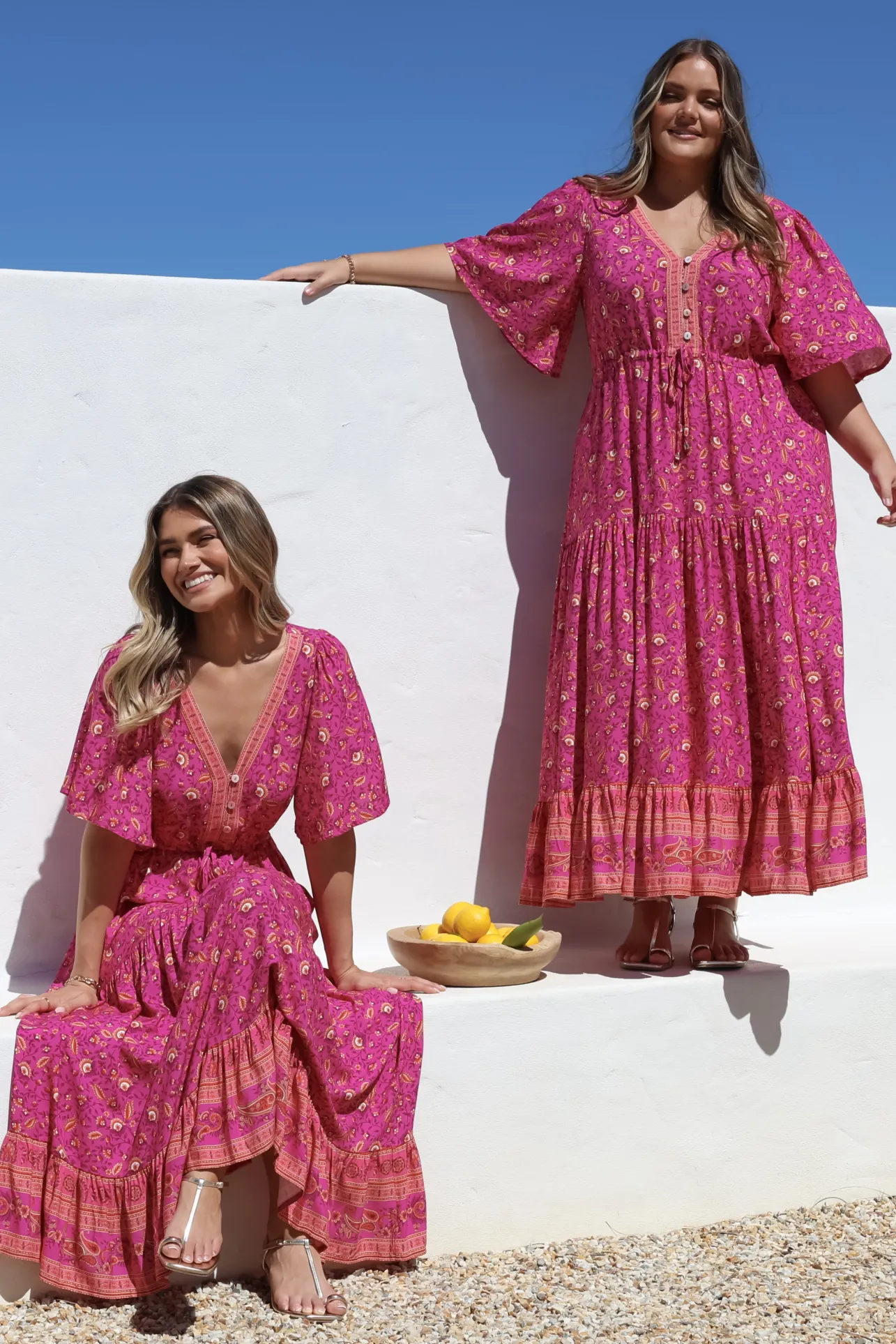 Tassia Maxi Dress - Buttoned Bodice Pull Tie Waist Dress in Quinne Print>Salty Crush Discount