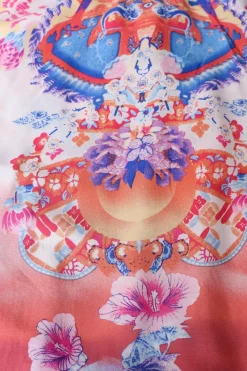 Taurus Maxi Dress - Flutter Cap Sleeve Deep V Neck Handkerchief Hem Dress with Matching Waist Tie in Lunar Print><noscript><img width=