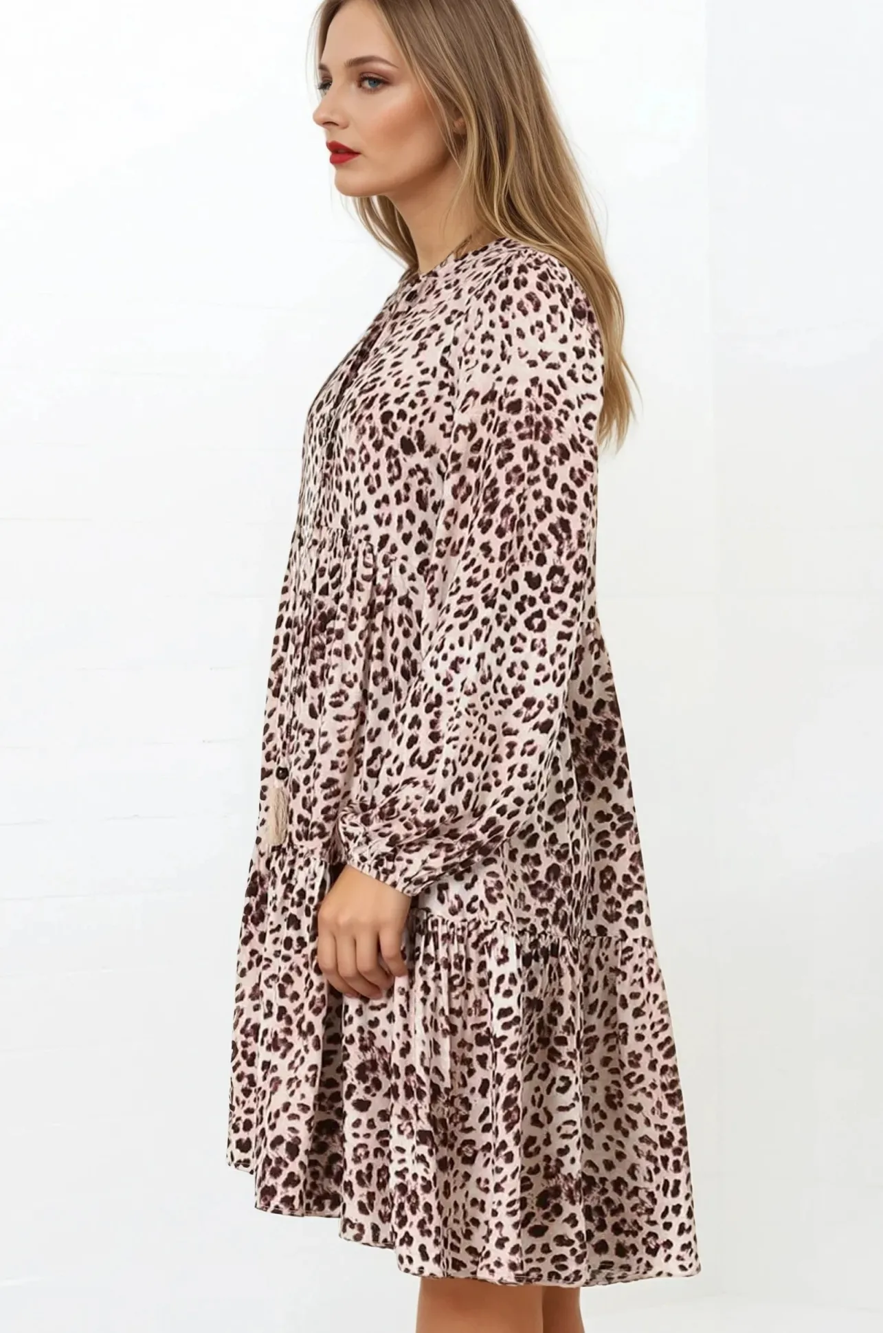 Taylor Mini Dress - Mandarin Collar Balloon Sleeve Smock Dress in Tatum Print>Salty Crush