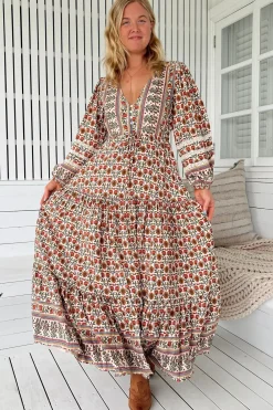 Teresa Lace Maxi Dress - A Line Dress with Long Balloon Sleeves in Harlowe Print>Jaase Best