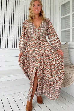 Teresa Lace Maxi Dress - A Line Dress with Long Balloon Sleeves in Harlowe Print>Jaase Best