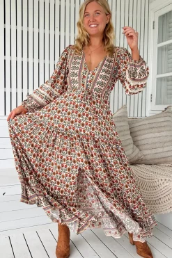 Teresa Lace Maxi Dress - A Line Dress with Long Balloon Sleeves in Harlowe Print><noscript><img width=
