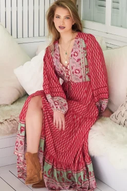 Teresa Ladder Lace Maxi Dress - A Line Dress with Long Balloon Sleeves in Zelie Print>Jaase Best