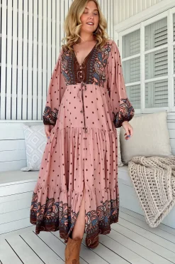 Teresa Maxi Dress - A Line Dress with Long Balloon Sleeves in Seraphina Print><noscript><img width=