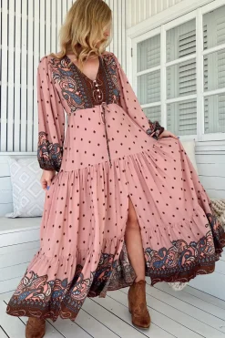 Teresa Maxi Dress - A Line Dress with Long Balloon Sleeves in Seraphina Print><noscript><img width=