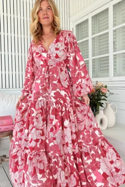 Teresa Maxi Dress - A Line Dress with Long Balloon Sleeves in Soulina Print>Jaase Clearance