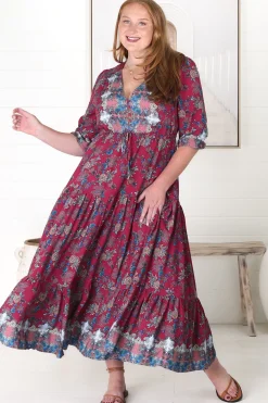 Tessa Maxi Dress - A Line Pull Tie Waist Dress in Strawberry Kiss Print><noscript><img width=