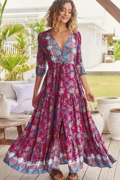 Tessa Maxi Dress - A Line Pull Tie Waist Dress in Strawberry Kiss Print><noscript><img width=