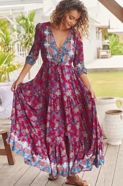 Tessa Maxi Dress - A Line Pull Tie Waist Dress in Strawberry Kiss Print><noscript><img width=