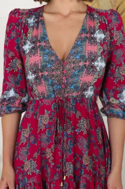 Tessa Maxi Dress - A Line Pull Tie Waist Dress in Strawberry Kiss Print><noscript><img width=