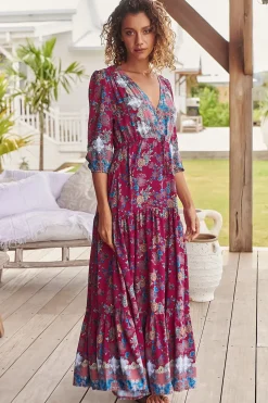 Tessa Maxi Dress - A Line Pull Tie Waist Dress in Strawberry Kiss Print><noscript><img width=
