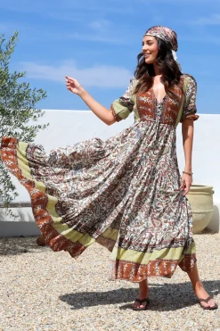 Tessa Maxi Dress - A Line Pull Tie Waist Dress in Oakie Print><noscript><img width=