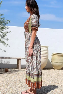 Tessa Maxi Dress - A Line Pull Tie Waist Dress in Oakie Print><noscript><img width=