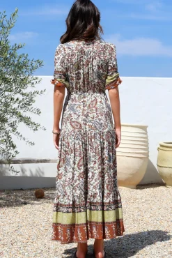 Tessa Maxi Dress - A Line Pull Tie Waist Dress in Oakie Print><noscript><img width=