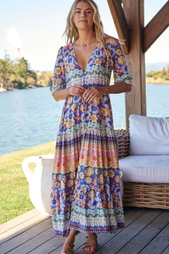 Tessa Maxi Dress - A Line Pull Tie Waist Dress in Eden Print>Jaase Online