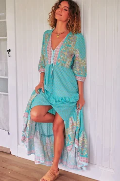 Tessa Maxi Dress - A Line Pull Tie Waist Dress in Atlantis Print><noscript><img width=