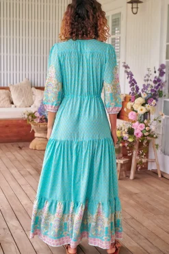 Tessa Maxi Dress - A Line Pull Tie Waist Dress in Atlantis Print><noscript><img width=