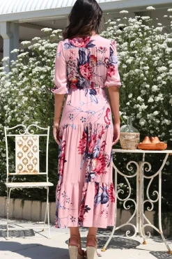 Tessa Maxi Dress - A Line Pull Tie Waist Dress in Dahlia Print><noscript><img width=