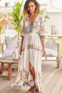 Tessa Maxi Dress - A Line Pull Tie Waist Dress in Gemstone Print><noscript><img width=