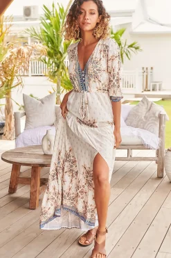 Tessa Maxi Dress - A Line Pull Tie Waist Dress in Gemstone Print><noscript><img width=