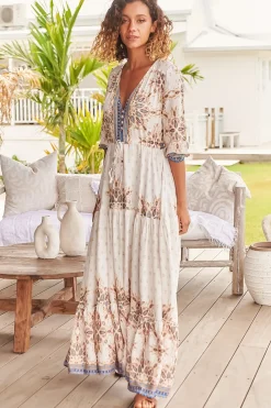 Tessa Maxi Dress - A Line Pull Tie Waist Dress in Gemstone Print><noscript><img width=