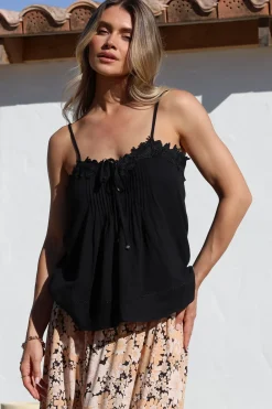 Tilly Top - Lace Sweetheat Neckline Cami with Adjustable Straps in Black>Salty Crush Clearance