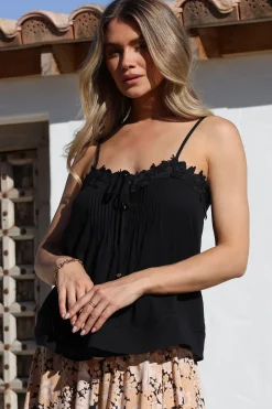 Tilly Top - Lace Sweetheat Neckline Cami with Adjustable Straps in Black><noscript><img width=