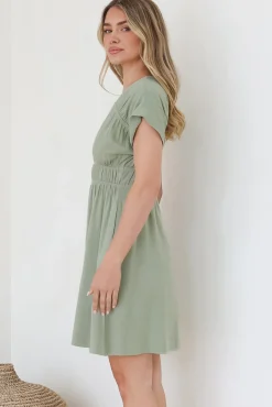 Torin Mini Dress - Flattering V-Neck A-Line Mini with Cinched Waist in Sage><noscript><img width=