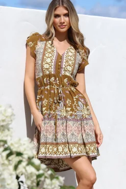 Tracey Mini Dress - Cap Sleeve Dress with Waist Tie in Emre Print>Jaase Online