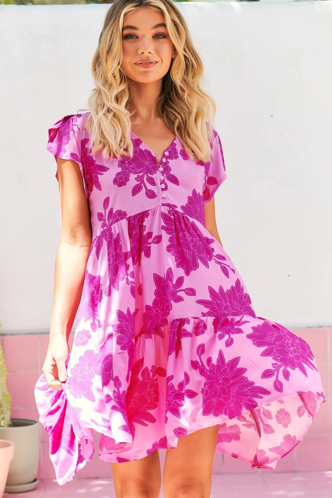 Tracey Mini Dress - Cap Sleeve Dress with Waist Tie in Valentine Print>Jaase Hot