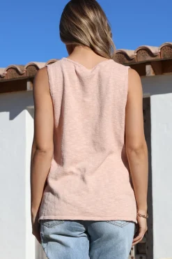 Valeria Top - Textured V-Neck Tank Top in Blush><noscript><img width=