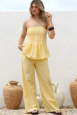 Vanity Two Piece Set - Strapless Pleated Top and Long Pants in Lemon><noscript><img width=
