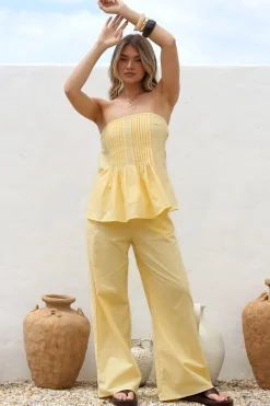 Vanity Two Piece Set - Strapless Pleated Top and Long Pants in Lemon><noscript><img width=