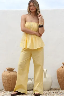 Vanity Two Piece Set - Strapless Pleated Top and Long Pants in Lemon><noscript><img width=