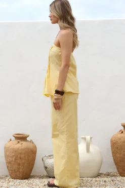 Vanity Two Piece Set - Strapless Pleated Top and Long Pants in Lemon><noscript><img width=